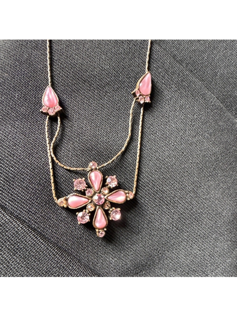 Delicate Pink Flower Drop Necklace